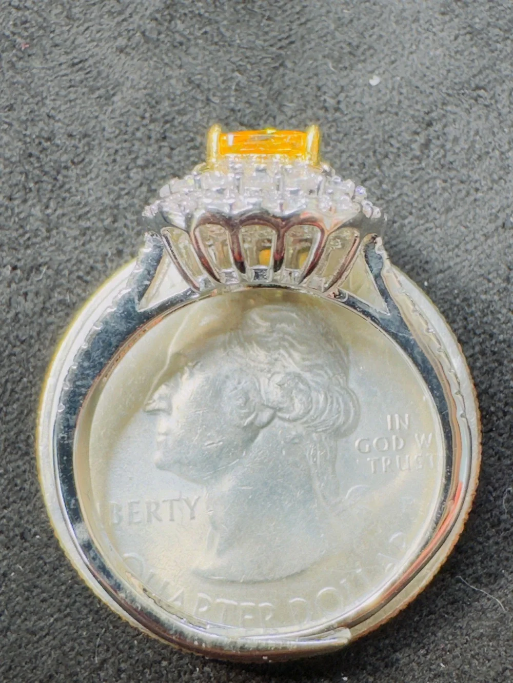 Yellow Square-Cut Halo Ring with Pavé Accents